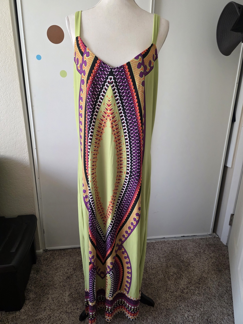 Ashley Stewart Lime Green Maxi with Multicolor Geometric Print
